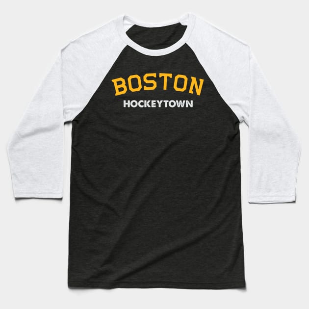 Boston Hockey, MA Vintage HockeyTown Playoff Fan Apparel design Baseball T-Shirt by Blue Zebra